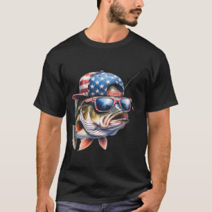 Funny Bass Fishing American Flag Hat â€“ Patriotic T-Shirt