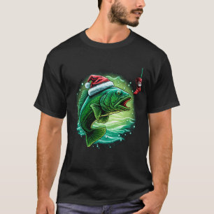 Funny bass fishing santa hat christmas T-Shirt
