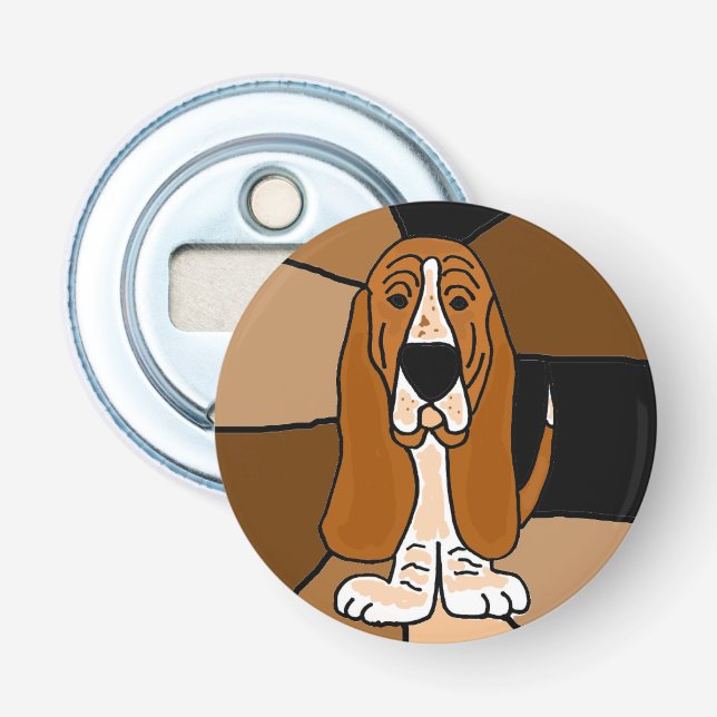 Funny Basset Hound Art Button Bottle Opener (Front)