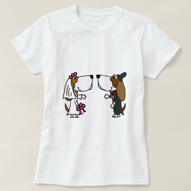 Funny Basset Hound Bride and Groom Wedding Art T-Shirt (Design Front)