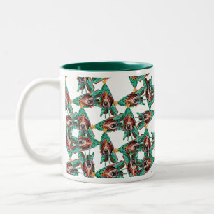 Funny Basset Hound Christmas Pattern Two-Tone Coffee Mug