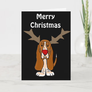 Funny Basset Hound Christmas Reindeer Holiday Card