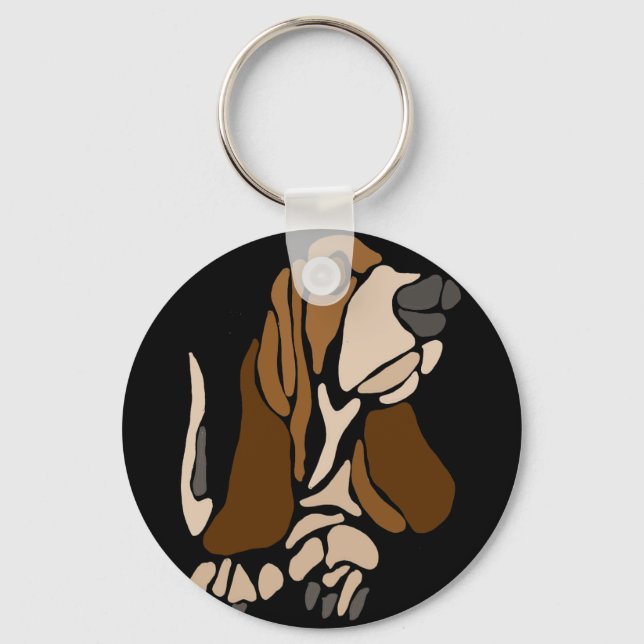 Funny Basset Hound Dog Art Key Ring (Front)