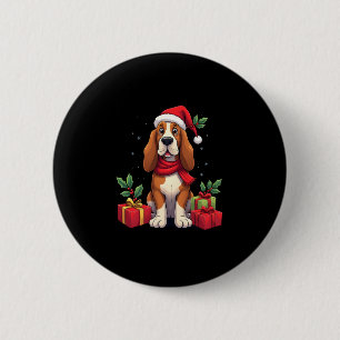 Funny Basset Hound Dog Christmas Outfits Santa Hat 6 Cm Round Badge