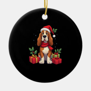 Funny Basset Hound Dog Christmas Outfits Santa Hat Ceramic Tree Decoration