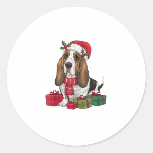 Funny Basset Hound Dog Christmas Outfits Santa Hat Classic Round Sticker