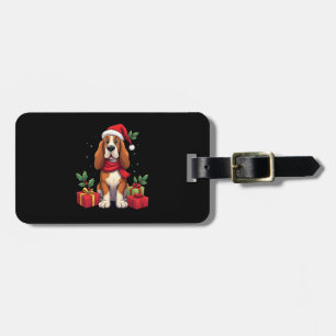 Funny Basset Hound Dog Christmas Outfits Santa Hat Luggage Tag