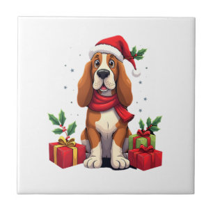 Funny Basset Hound Dog Christmas Outfits Santa Hat Tile