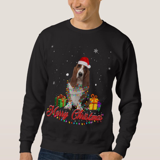 Funny Basset Hound Dog Christmas Santa Christmas L Sweatshirt (Front)