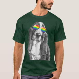 Funny Basset Hound Dog Pride Flag Sunglasses LGBT T-Shirt