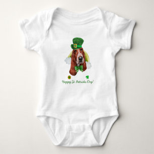 Funny Basset Hound Gold St. Patricks Day Baby Bodysuit