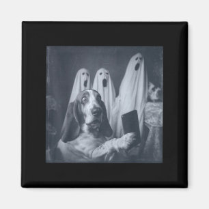 Funny basset hound halloween selfie ghost dog magnet