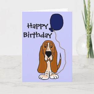 Funny Basset Hound Holding Blue balloon Card