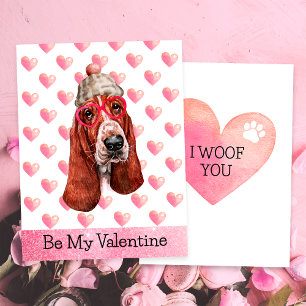Funny Basset Hound I Woof You Dog Valentine's Day Holiday Card