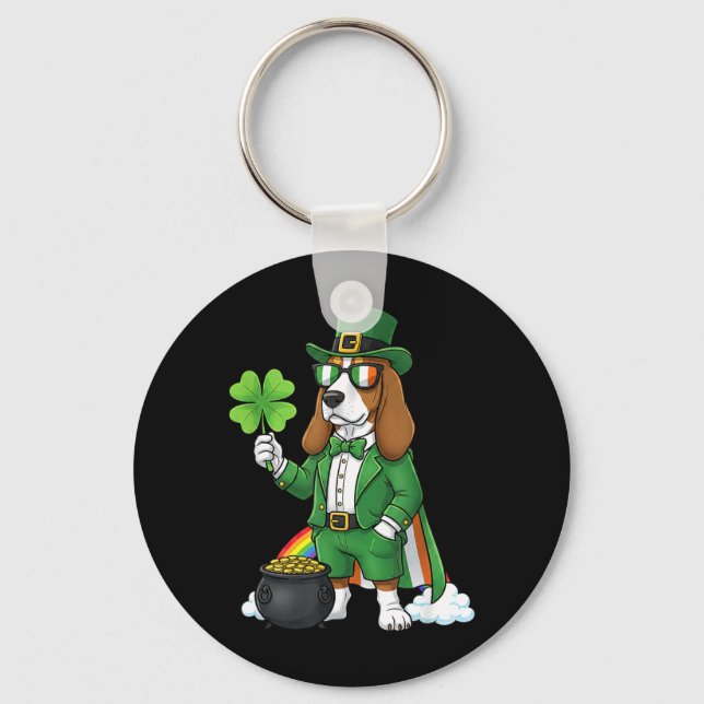 Funny Basset Hound Leprechaun St Patricks Day Key Ring (Front)