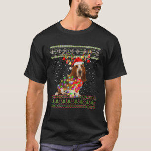 Funny Basset Hound Ugly Christmas Lights Sweater M