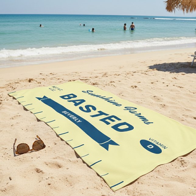 Funny BASTED Butter Stick Personalised Yellow  Beach Towel (Custom Stick of Butter Beach Towel. Personalize with your name and customize all text)