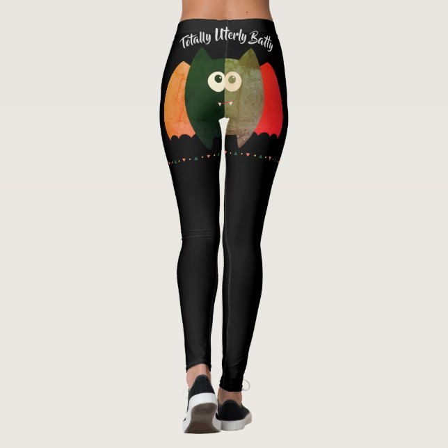 Funny Bat Quote Cute Rustic Orange Black Leggings (Back)