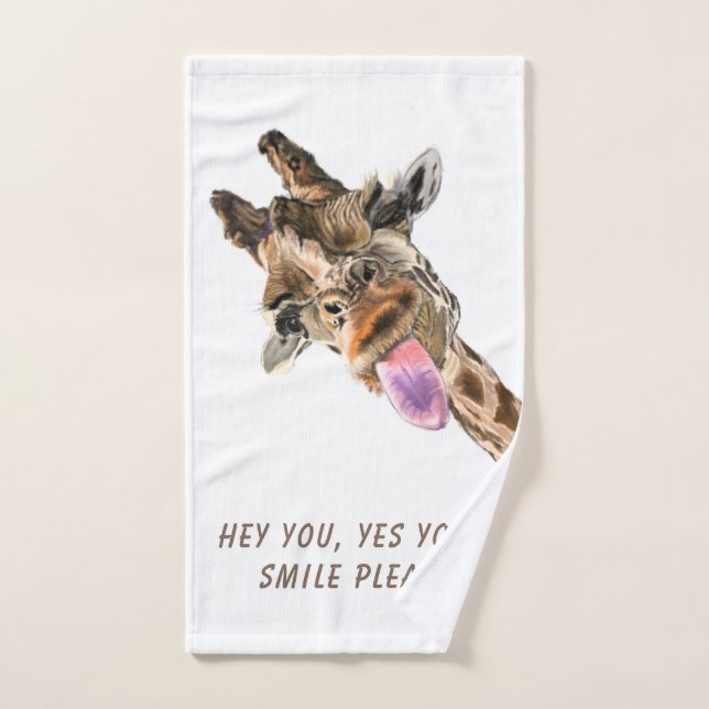 Funny Bath Towel Set Playful Giraffe - Custom Text (Hand Towel)