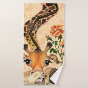 Funny Bath Towels with Romantic Giraffe with Rose
