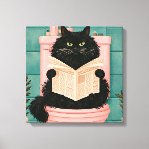Funny Bathroom Black Cat Canvas Print