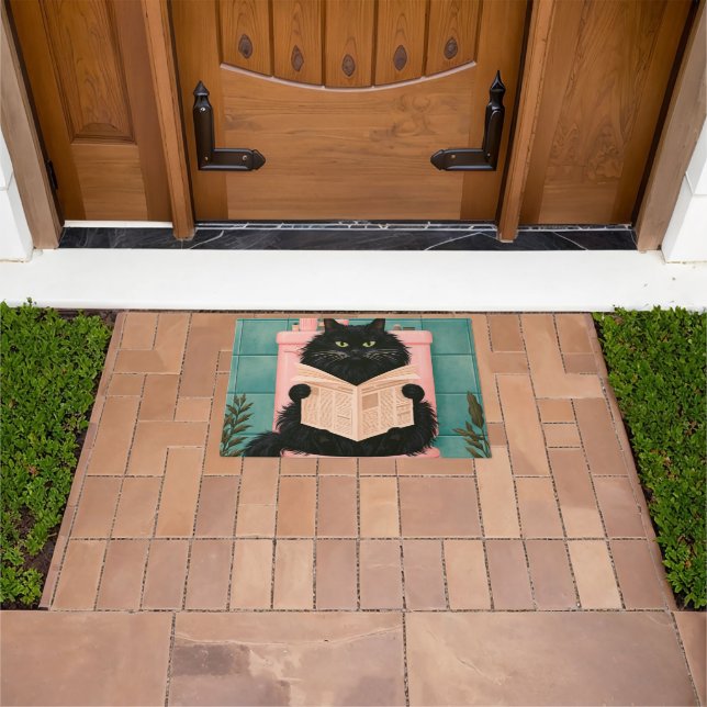 Funny Bathroom Black Cat  Doormat (Outdoor)