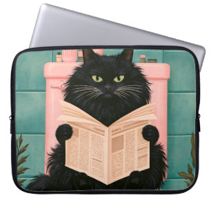 Funny Bathroom Black Cat  Laptop Sleeve