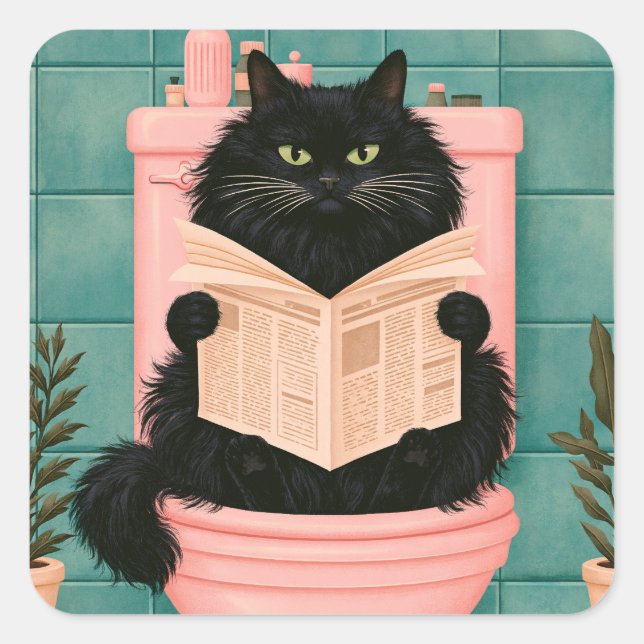 Funny Bathroom Black Cat  Square Sticker (Front)