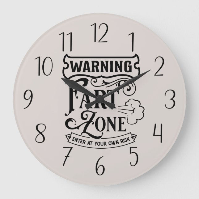 funny bathroom fart zone word art large clock (Front)