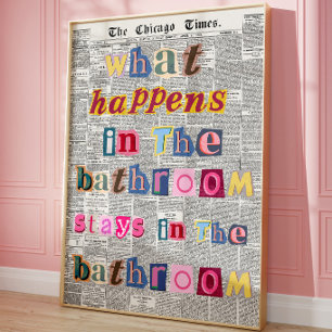 Funny Bathroom Retro Newspaper Typography Poster