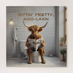 Funny bathroom wall art Scottish Cow  Jigsaw Puzzle