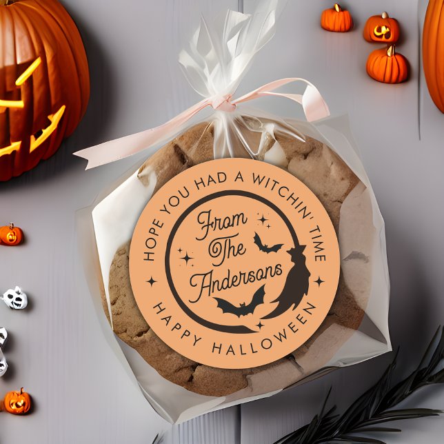 Funny Bats Happy Halloween Party Thank You  Classic Round Sticker (Creator Uploaded)