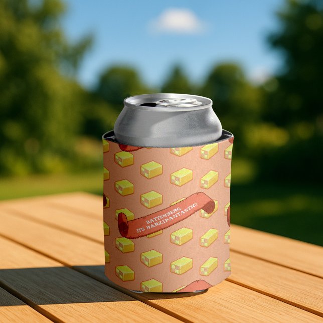 Funny Battenberg Marzipantastic! Pixel Art Pattern Can Cooler (Creator Uploaded)