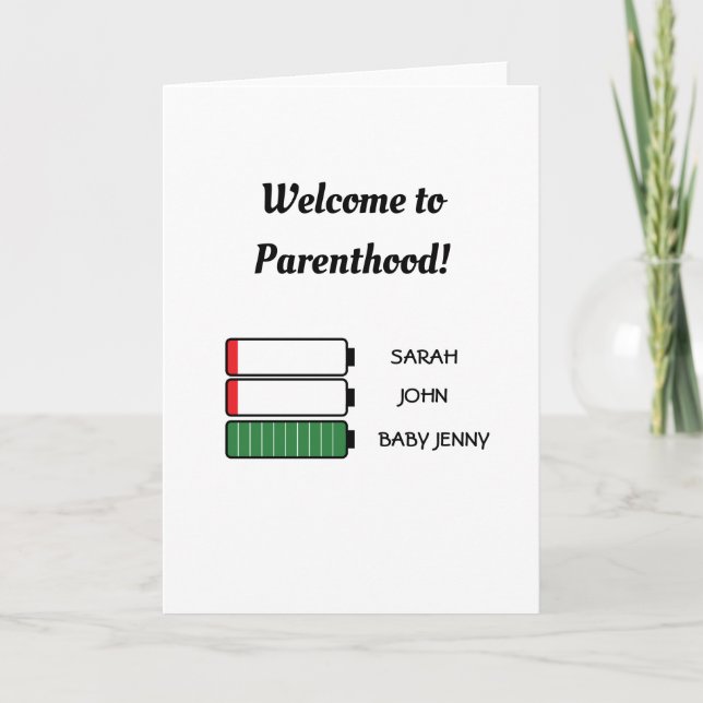 funny battery mum dad baby welcome to parenthood card (Front)