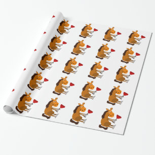 Funny Bay Horse Drinking Red Wine Wrapping Paper