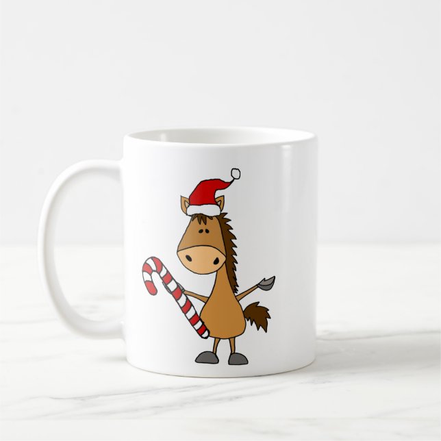 Funny Bay Horse in Santa Hat Christmas Coffee Mug (Left)