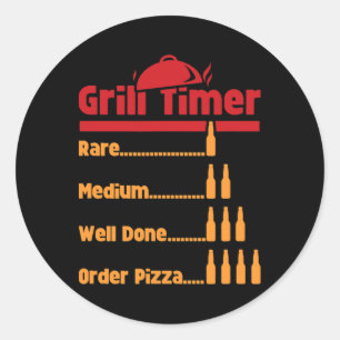 Funny Bbq Beer Bottles Grill Timer For Ckyard Rbec Classic Round Sticker