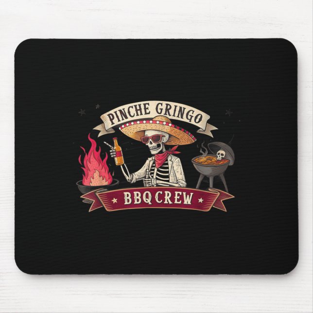 Funny Bbq Crew Skeleton Pig Grilling Beer Mexican Mouse Pad (Front)