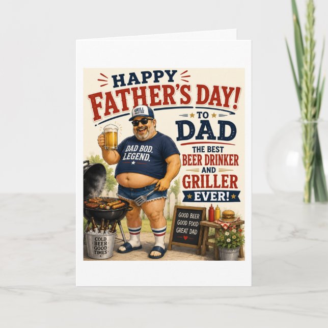 Funny BBQ Dad Best Beer Drinker Card (Front)