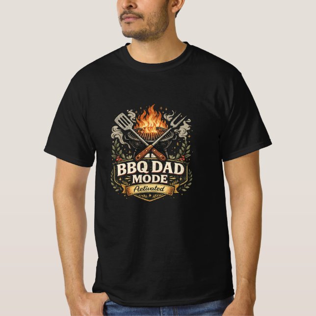 Funny BBQ Dad Mode T-Shirt for Grill Master Father (Front)