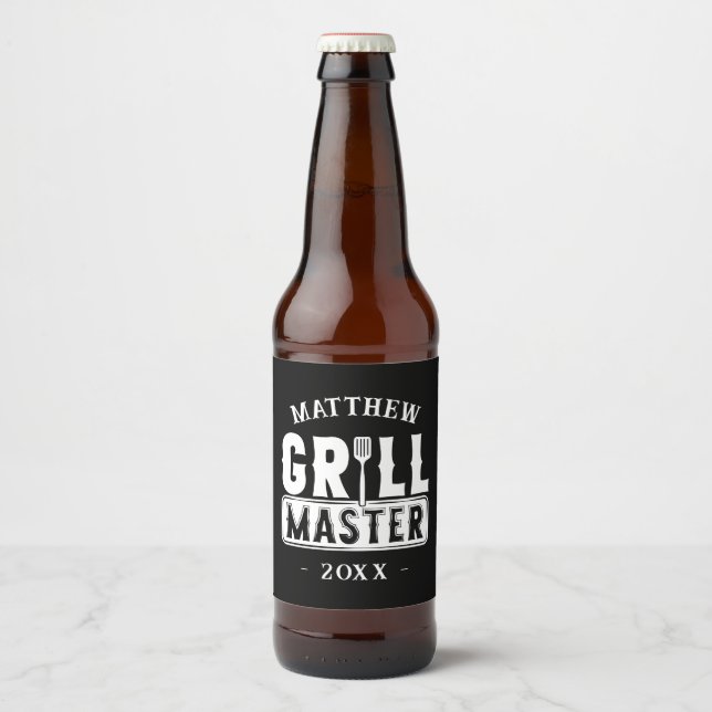 Funny BBQ Grill Master Personalised Barbecue King Beer Bottle Label (Front)