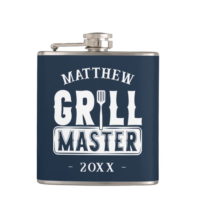 Funny BBQ Grill Master Personalised Barbecue King Hip Flask (Front)