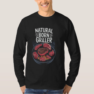Funny BBQ Grill Natural Born Griller, Meat Smoking T-Shirt