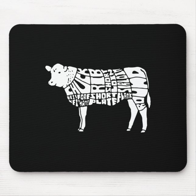 Funny bbq grilling shirts for men cow meat cuts mouse pad (Front)