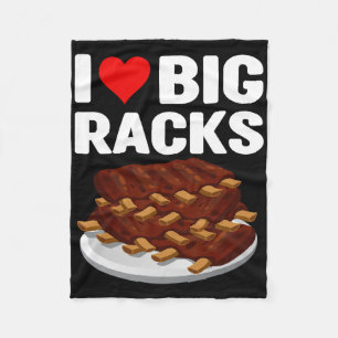 Funny Bbq I Love A Big Rack Red Heart Ribs Pitmast Fleece Blanket