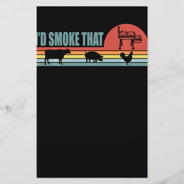 Funny BBQ Id Smoke That Barbeque Retro Stationery (Front)