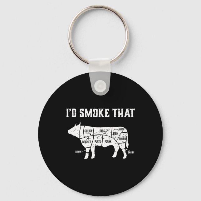 Funny Bbq Id Smoke That Cow Premium  Key Ring (Front)