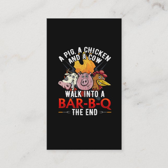 Funny BBQ Joke Pig Chicken Cow Barbecue Humor Business Card (Front)