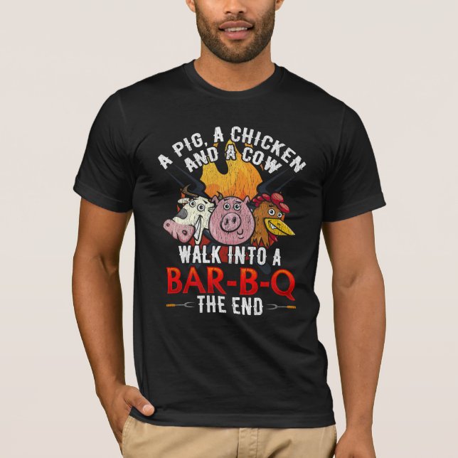 Funny BBQ Joke Pig Chicken Cow Barbecue Humor T-Shirt (Front)