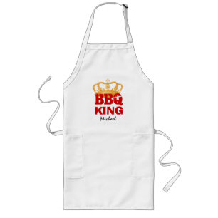 Funny BBQ King with Crown Custom Name B01 Long Apron